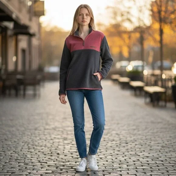 Simply Southern Womens Fleece Pullover Quarter-Zip Colorblock Pink & Gray Size M - Picture 8 of 13